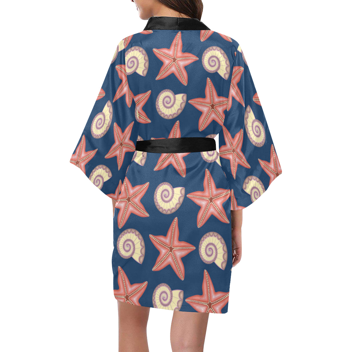 Starfish Pattern Print Design 03 Women's Short Kimono