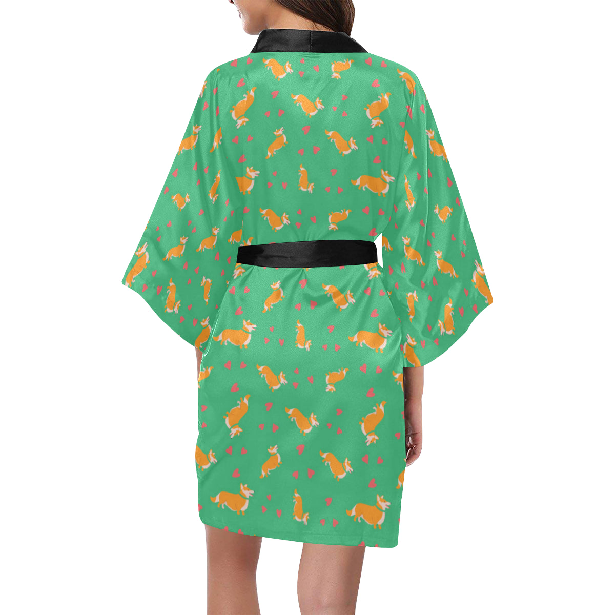 Cardigan Welsh Corgis Pattern Print Design 03 Women's Short Kimono