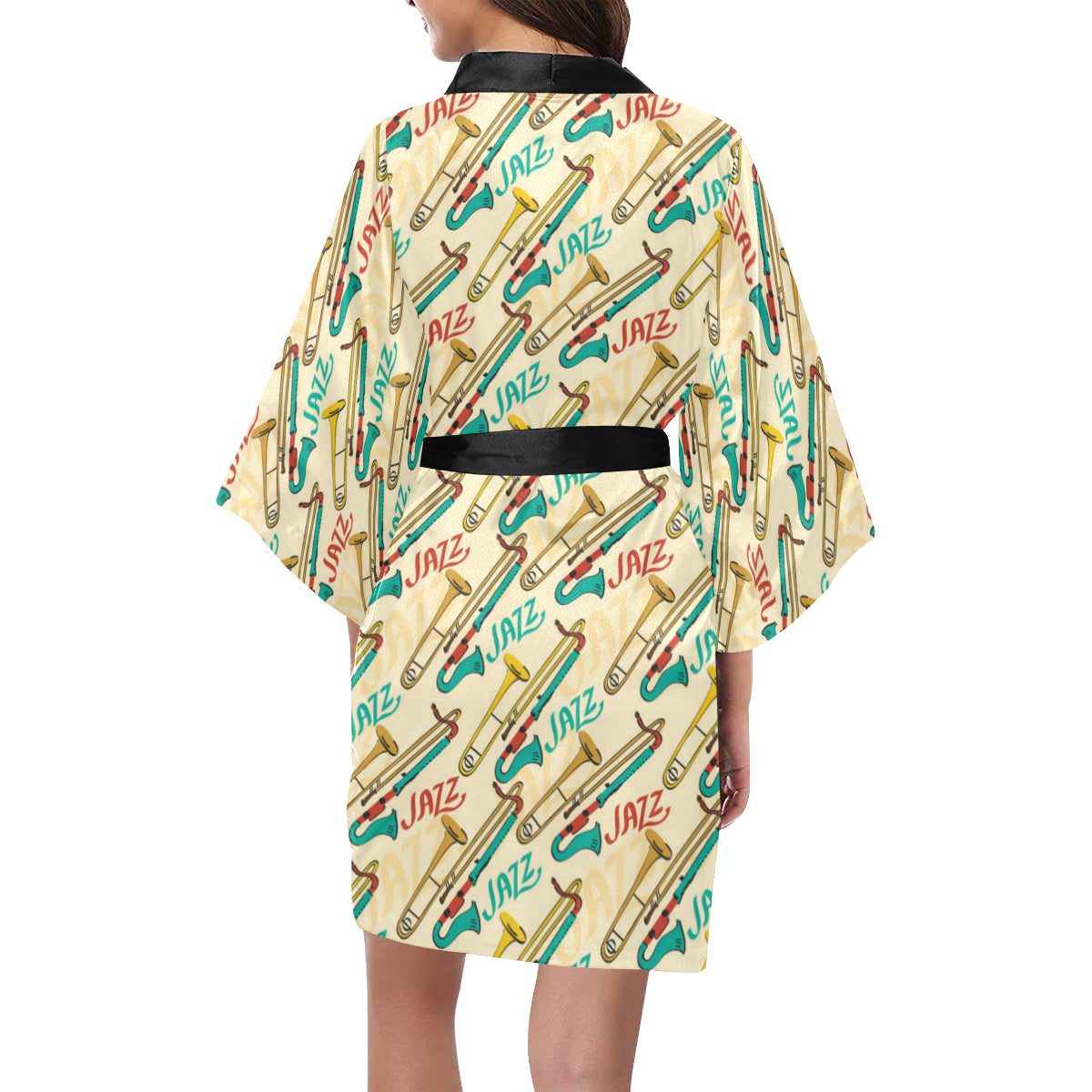 Trombone Pattern Print Design 03 Women's Short Kimono