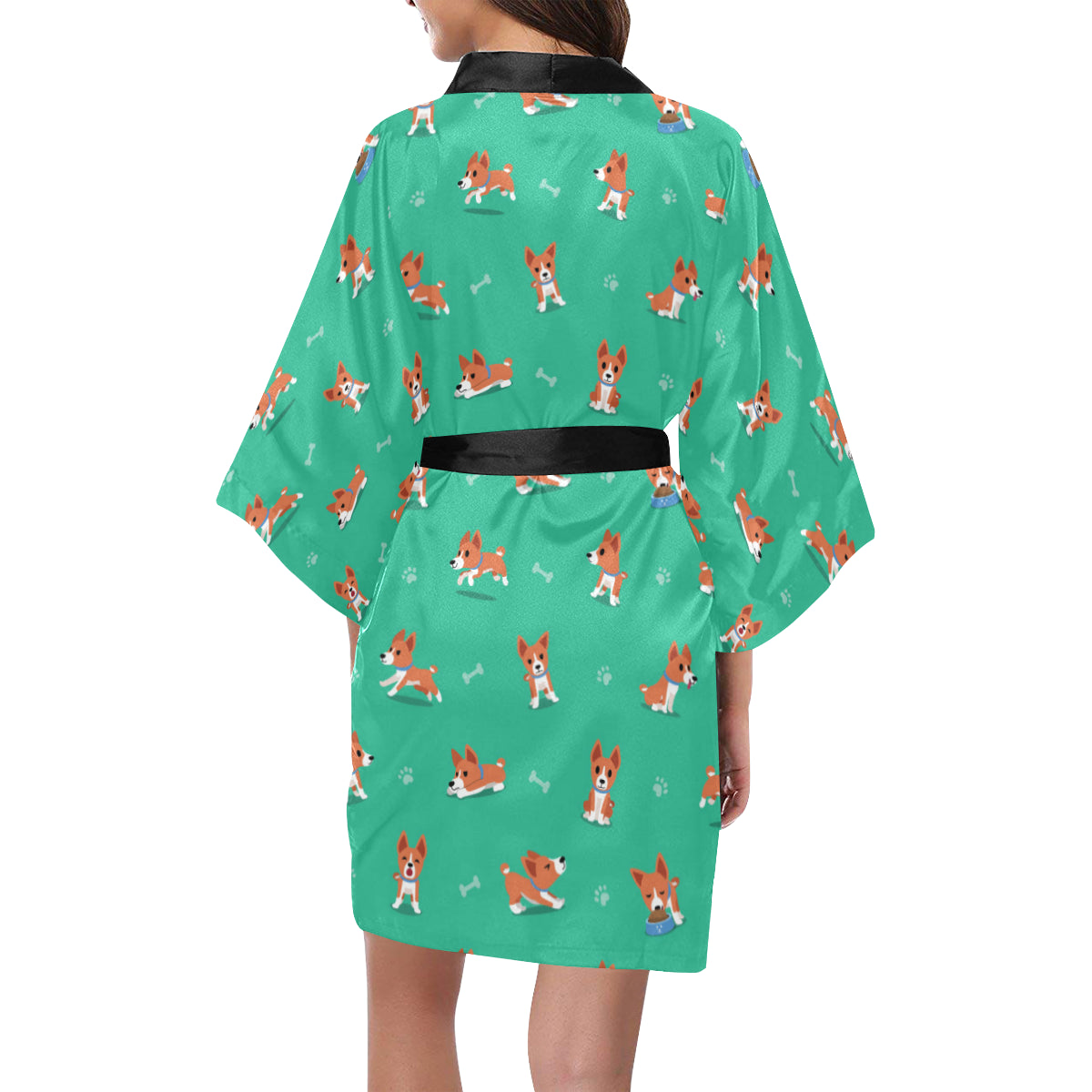 Basenji Pattern Print Design 02 Women's Short Kimono