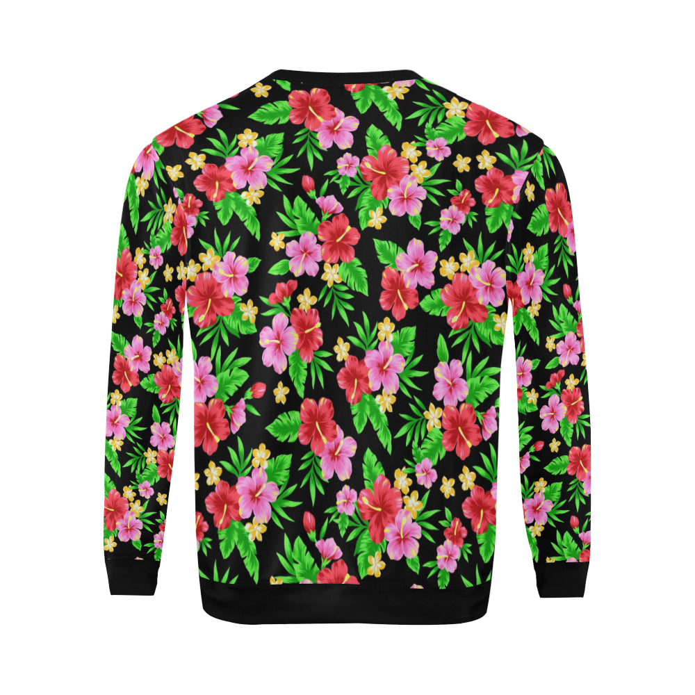 Pink Red Hibiscus Pattern Print Design HB023 Men Long Sleeve Sweatshirt