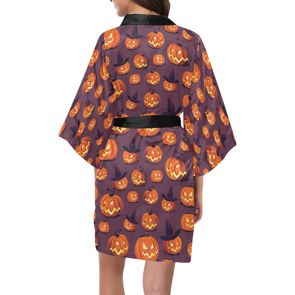 Halloween Pumpkin Pattern Print Design 03 Women's Short Kimono