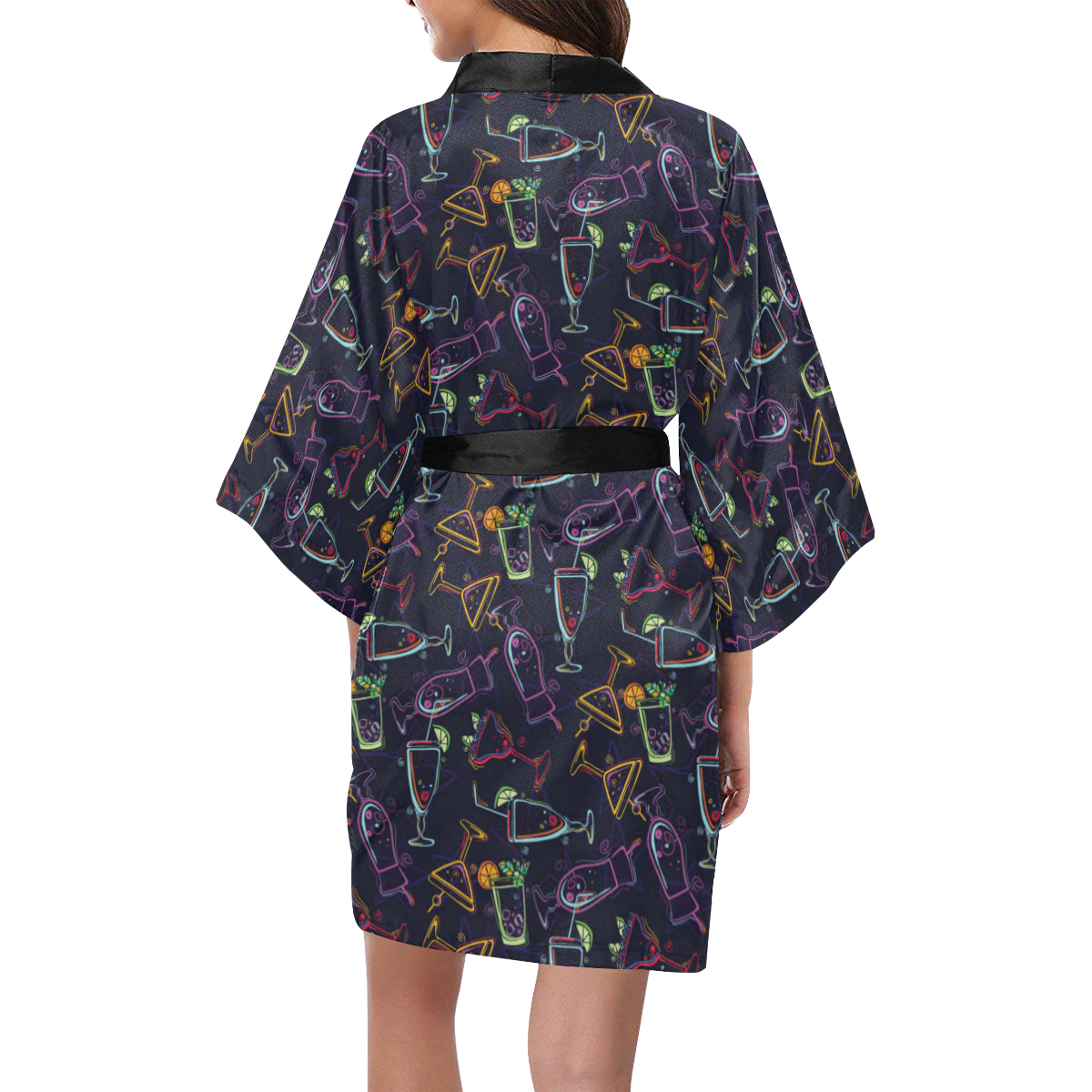 Cocktail Pattern Print Design 04 Women's Short Kimono