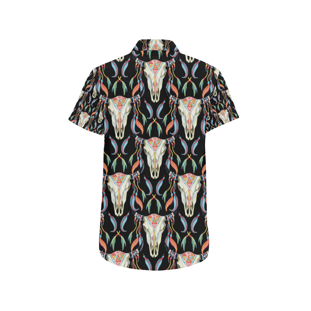 Buffalo Head Boho Style Pattern Print Design 01 Men's Short Sleeve Button Up Shirt