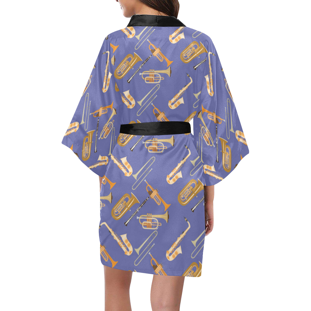 Trombone Pattern Print Design 02 Women's Short Kimono