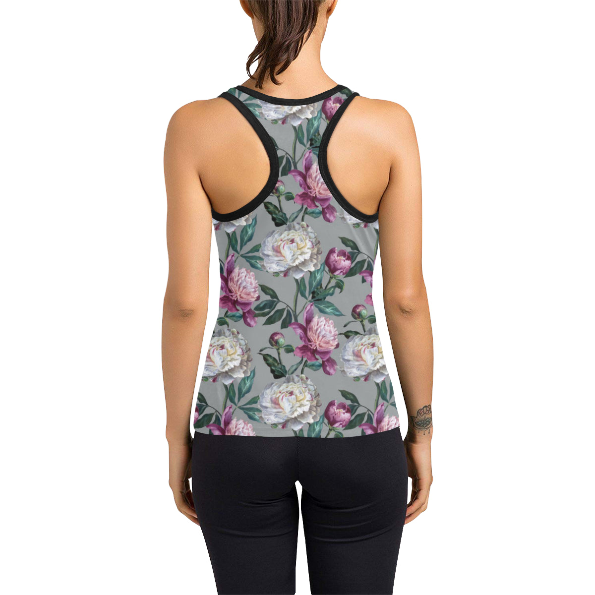 Peony Pattern Print Design PE01 Women's Racerback Tank Top