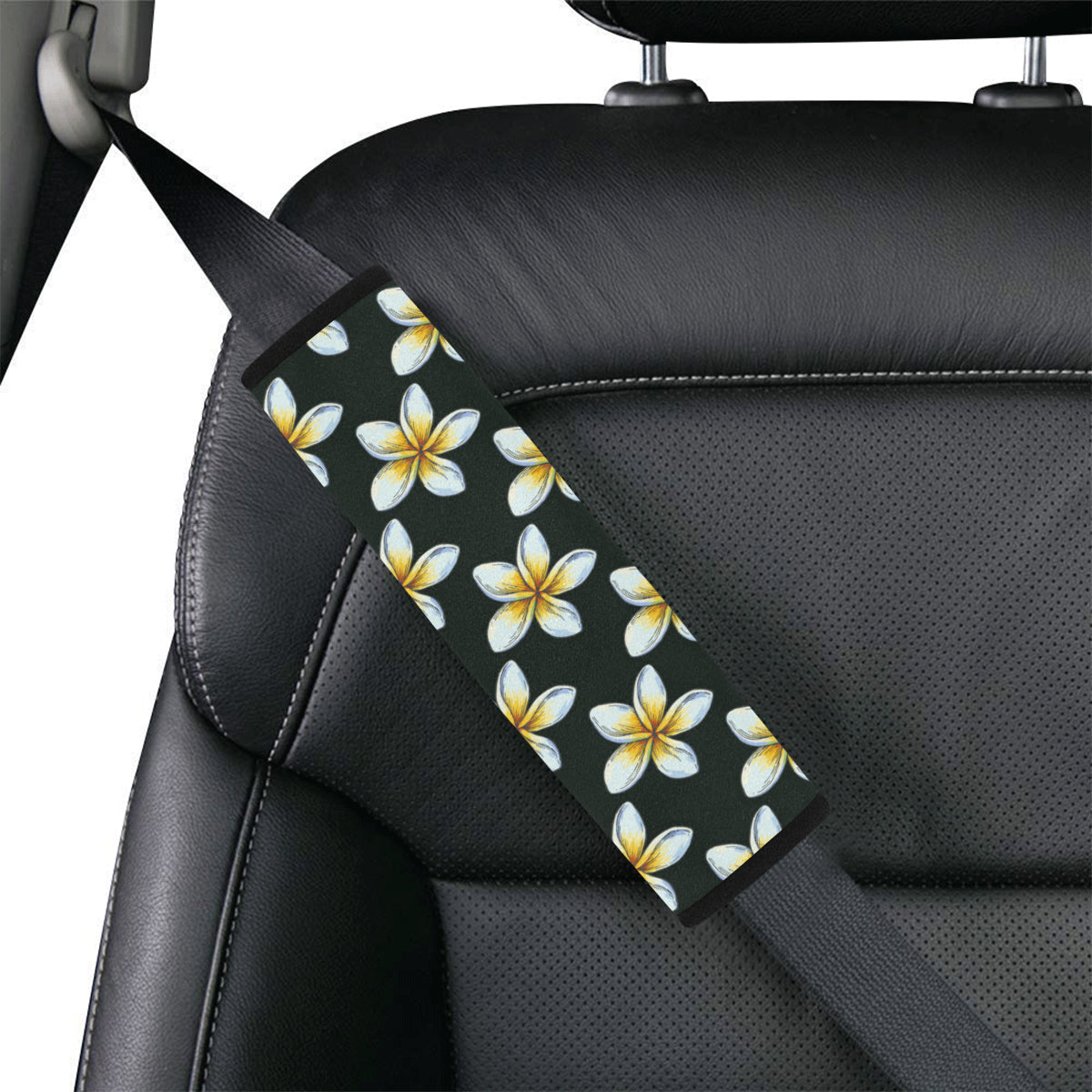 White Plumeria Pattern Print Design PM022 Car Seat Belt Cover