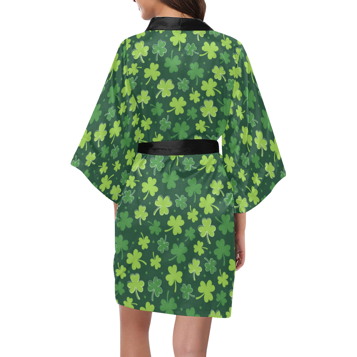 Clover Pattern Print Design 02 Women's Short Kimono