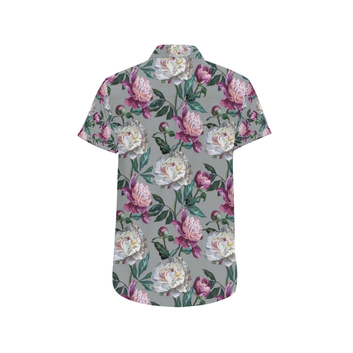 Peony Pattern Print Design PE01 Men's Short Sleeve Button Up Shirt