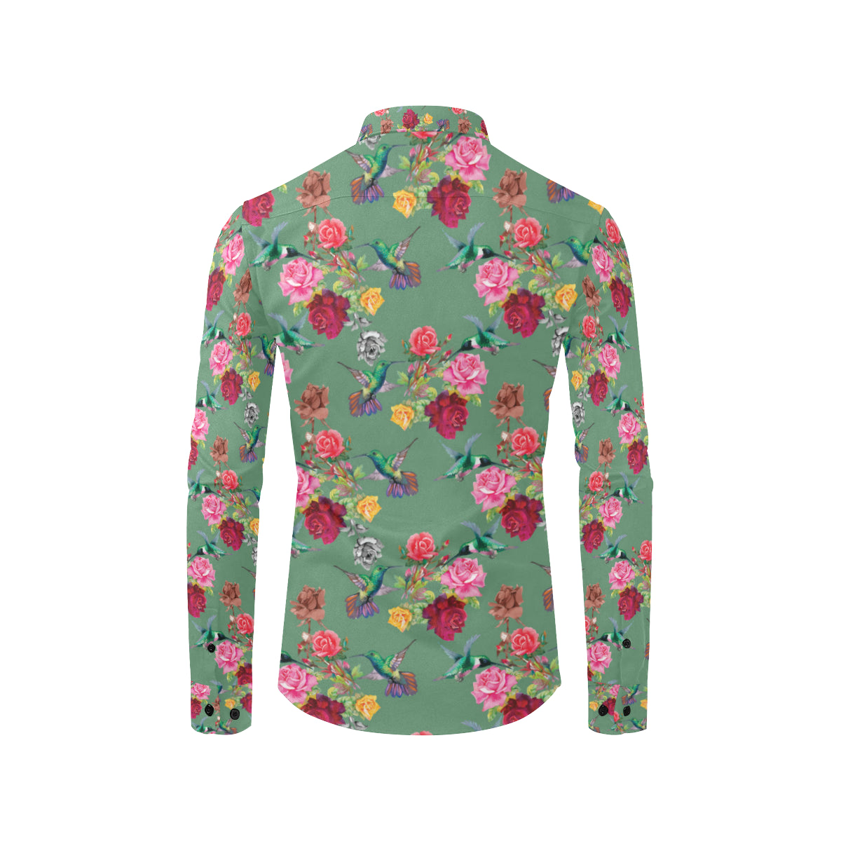 Hummingbird with Rose Themed Print Men's Long Sleeve Shirt