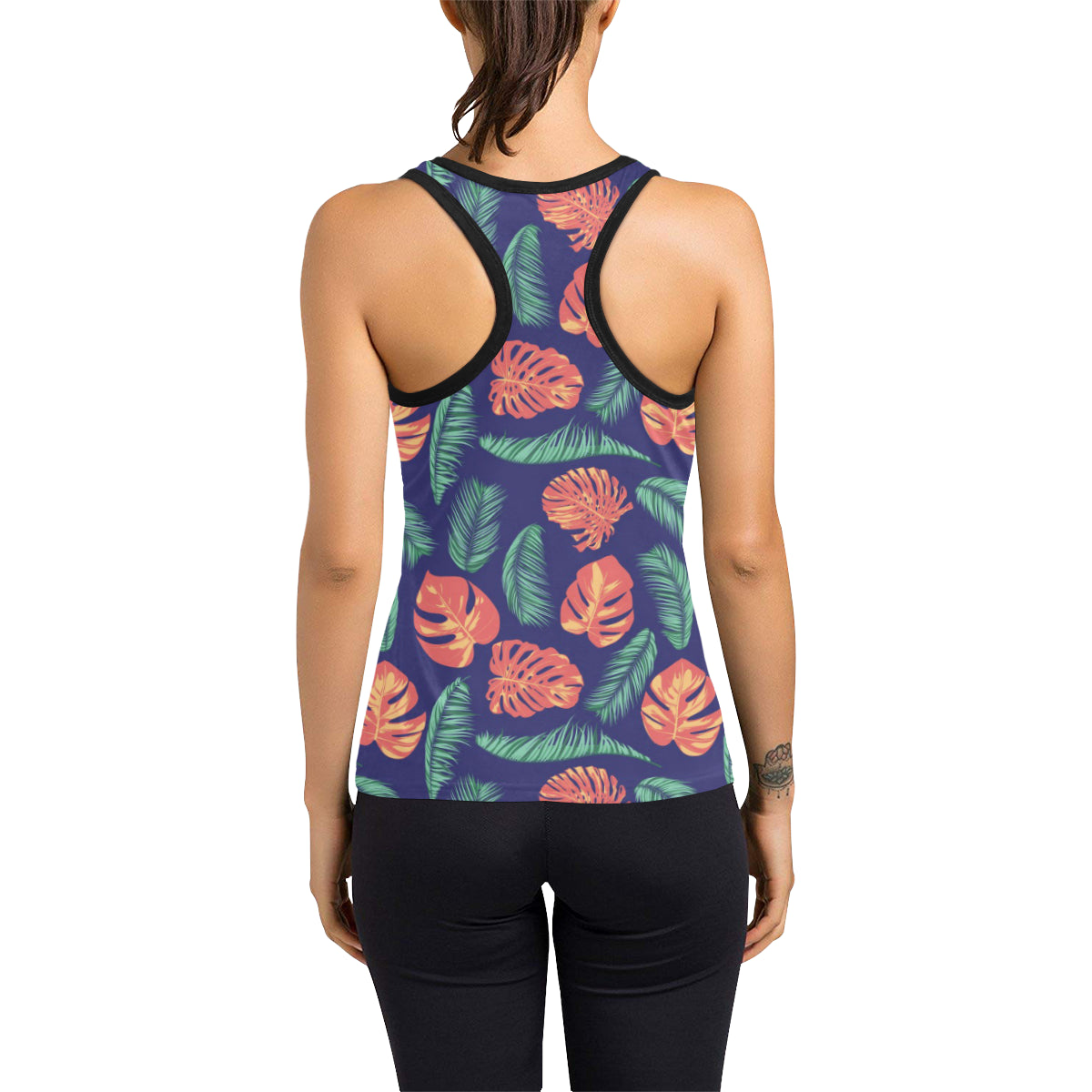 Palm Leaves Pattern Print Design PL011 Women's Racerback Tank Top
