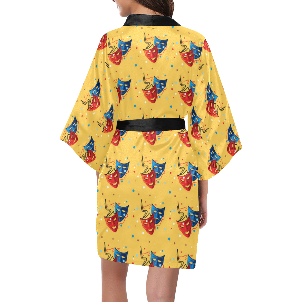 Acting Mask Pattern Print Design 02 Women's Short Kimono