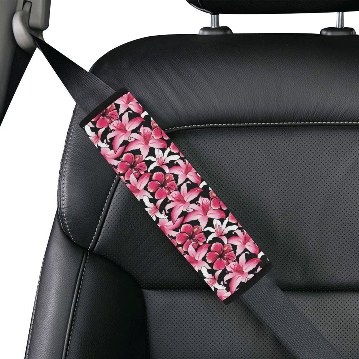 Flower Hawaiian Pink Red Hibiscus Print Car Seat Belt Cover