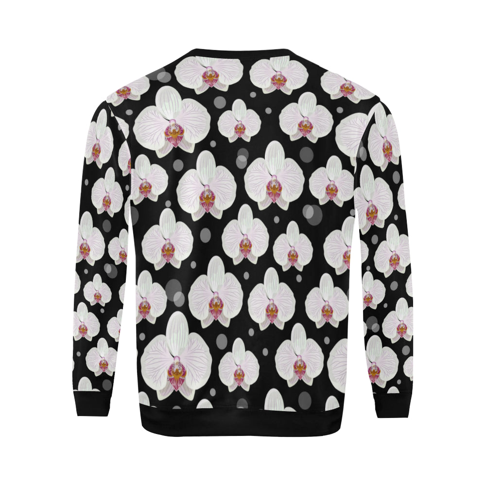 Orchid White Pattern Print Design OR09 Men Long Sleeve Sweatshirt