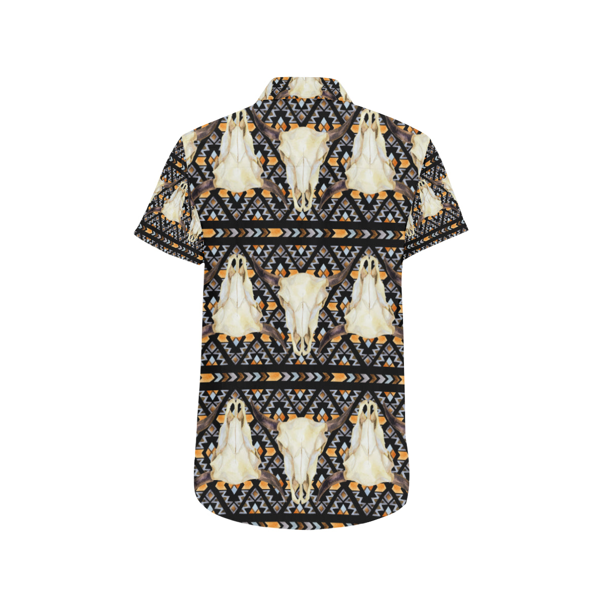 Buffalo Head Pattern Print Design 03 Men's Short Sleeve Button Up Shirt