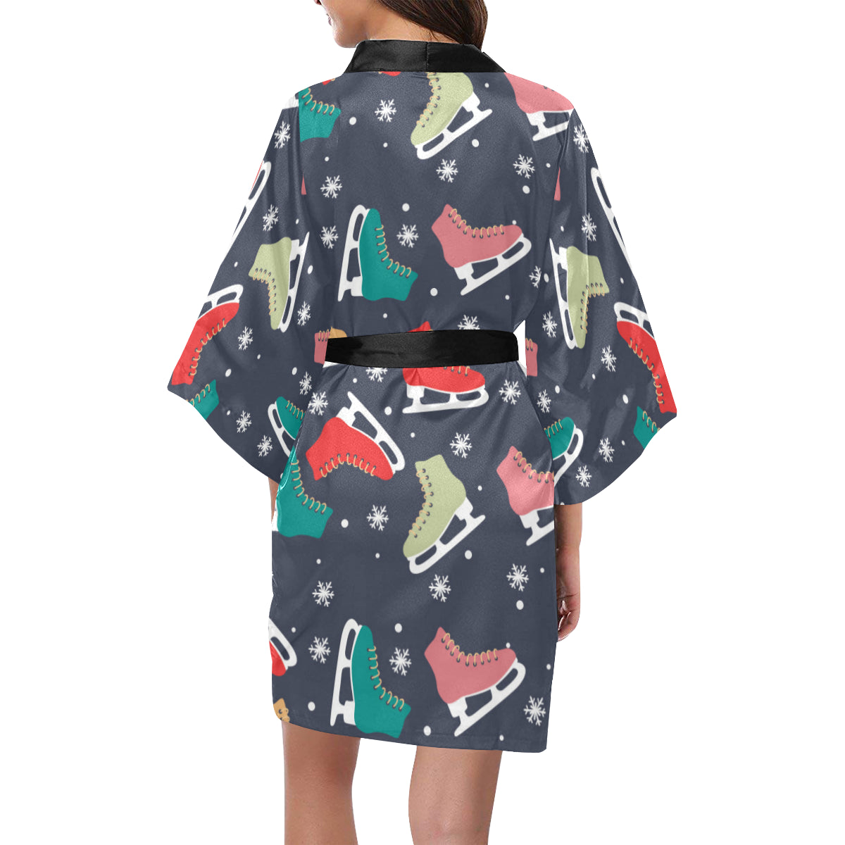 Ice Skate Pattern Print Design 04 Women's Short Kimono