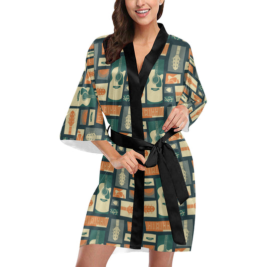 Acoustic Guitar Pattern Print Design 02 Women's Short Kimono