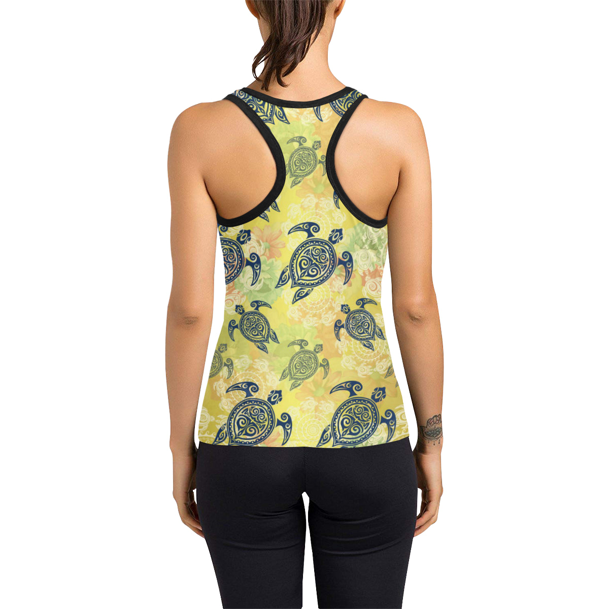 Hawaiian Turtle Tribal Design Print Women's Racerback Tank Top