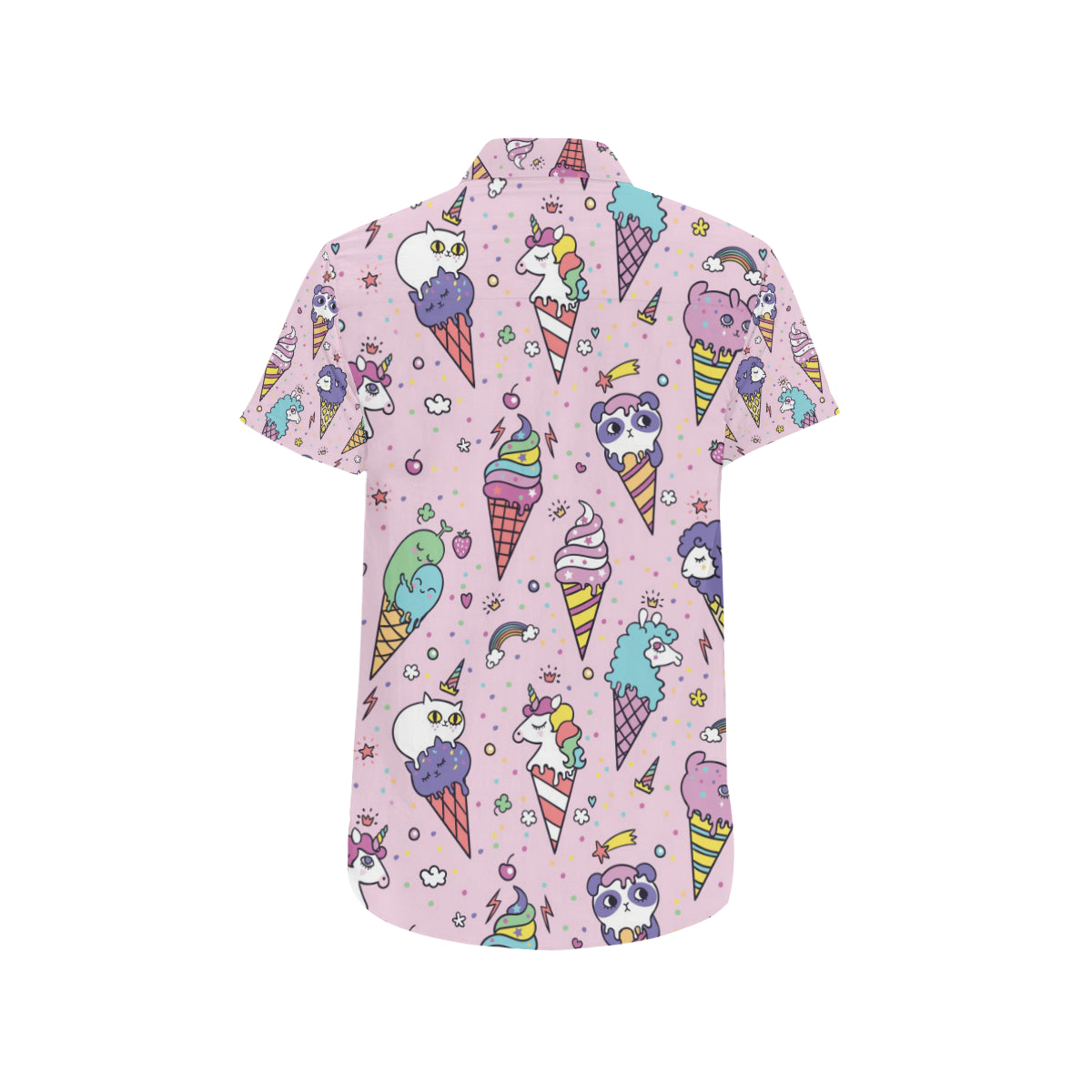 Ice Cream Pattern Print Design IC05 Men's Short Sleeve Button Up Shirt