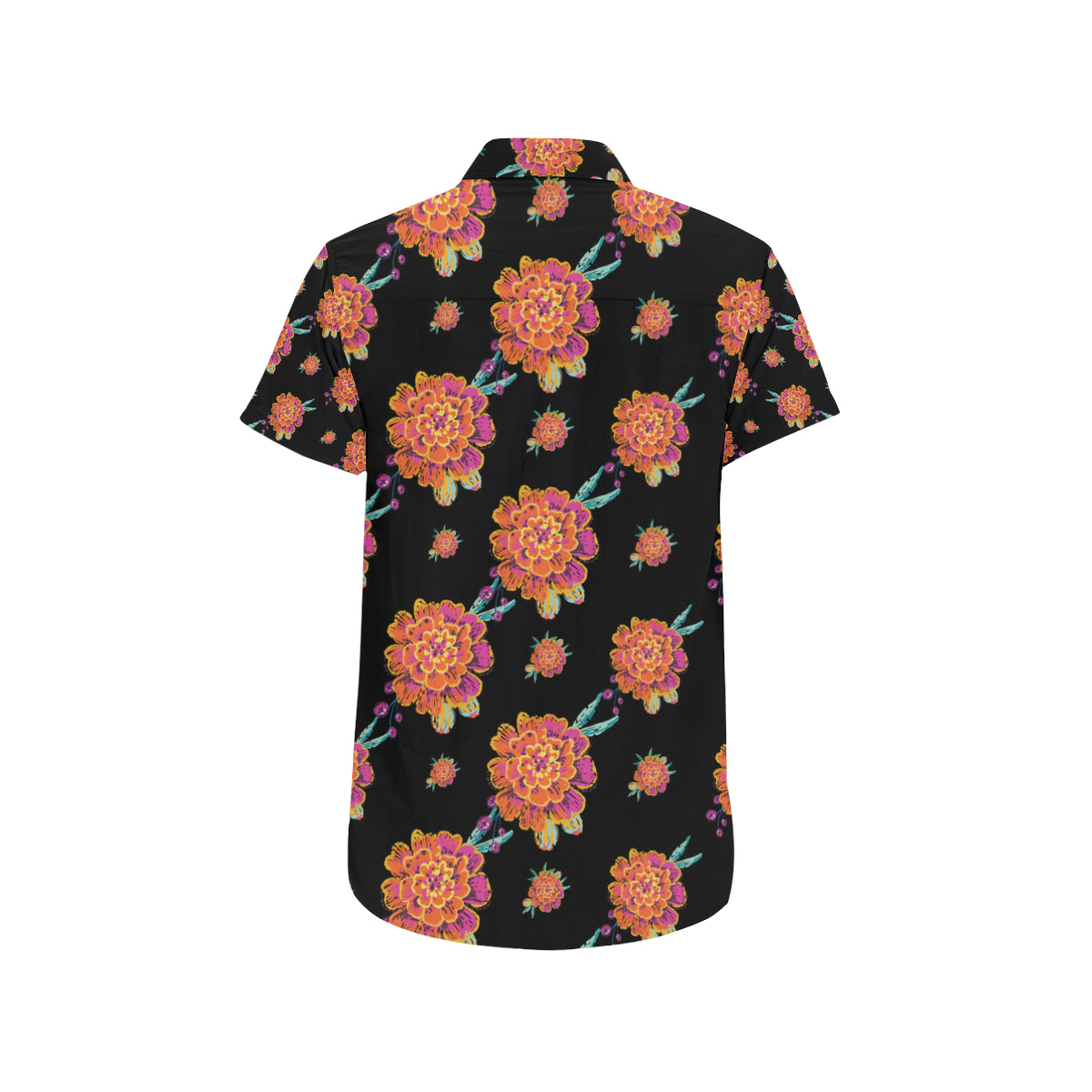 Marigold Pattern Print Design 01 Men's Short Sleeve Button Up Shirt