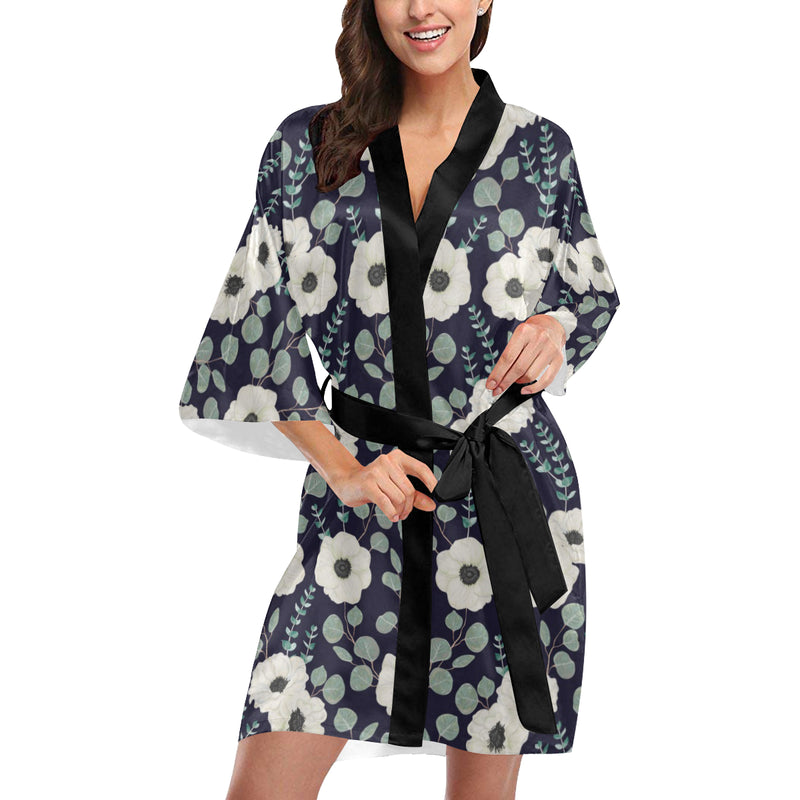 Anemone Pattern Print Design AM01 Women Kimono Robe