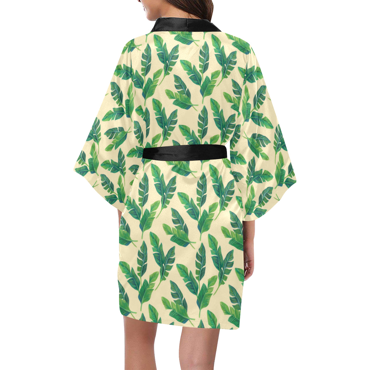 Banana Leaf Pattern Print Design 01 Women's Short Kimono