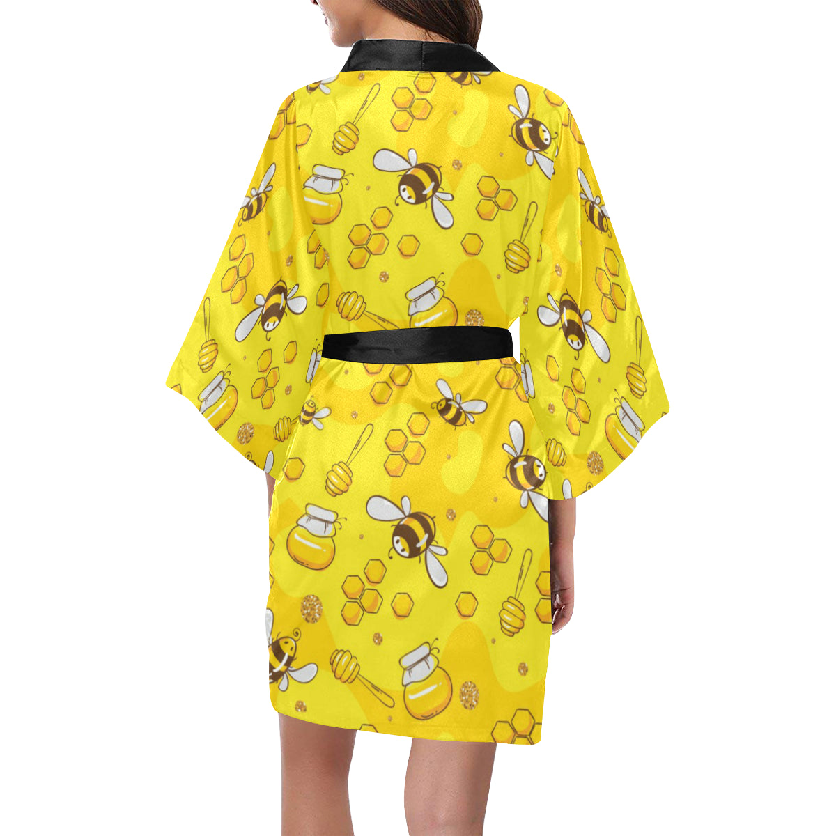 Bee Pattern Print Design BEE01 Women's Short Kimono
