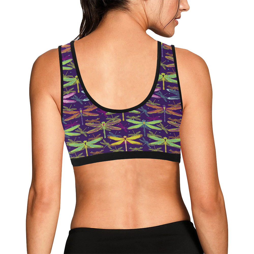 Dragonfly Neon Color Print Pattern Sports Bra