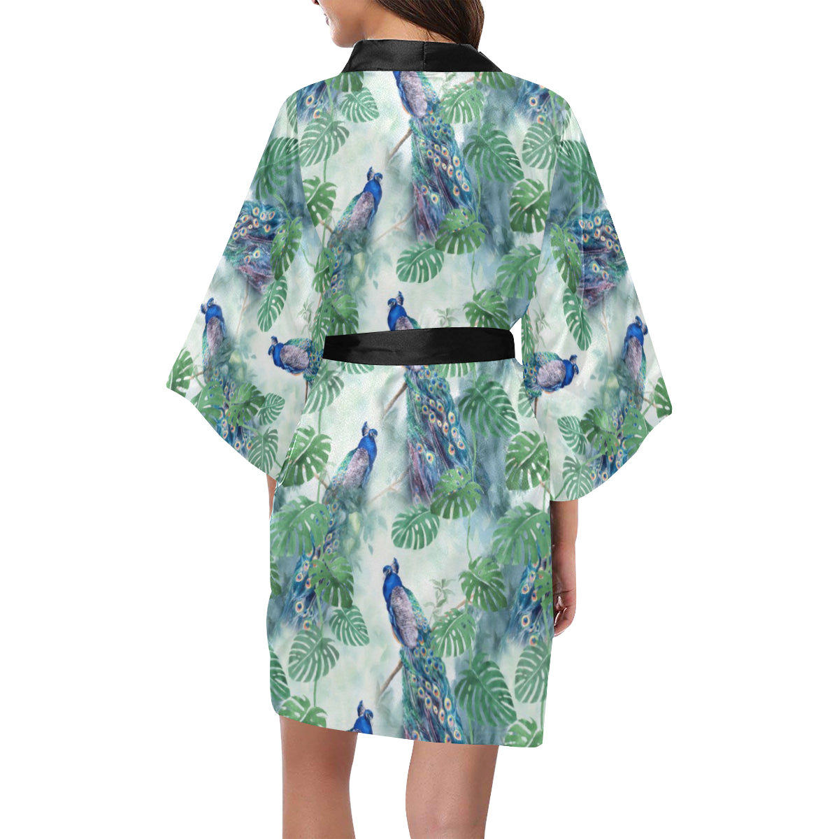 Peacock Pattern Print Design A02 Women's Short Kimono