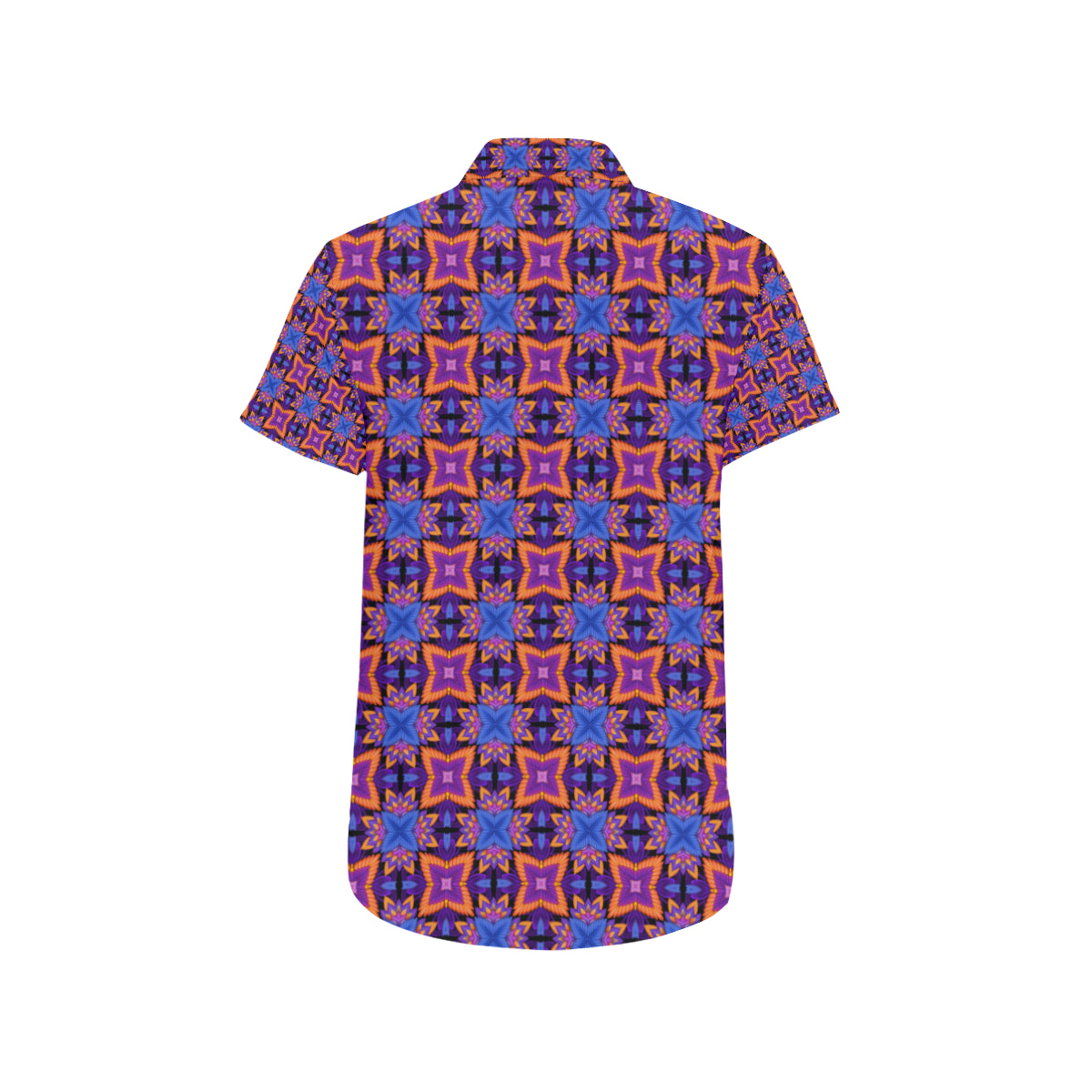 kaleidoscope Purple Orange Print Design Men's Short Sleeve Button Up Shirt