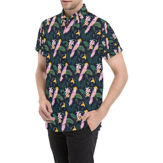 Cockatoo Pattern Print Design 03 Men's Short Sleeve Button Up Shirt
