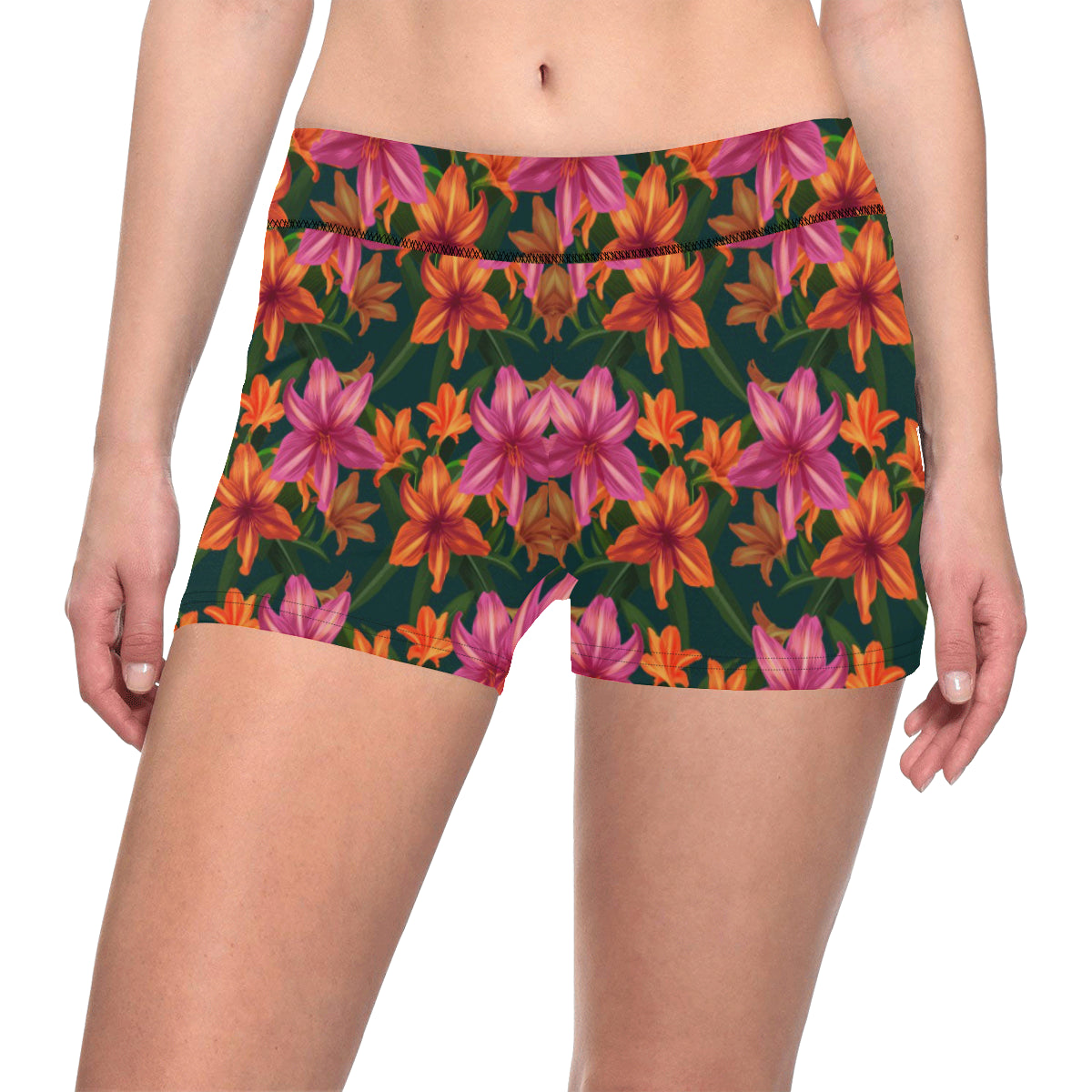 Amaryllis Pattern Print Design AL01 Yoga Shorts