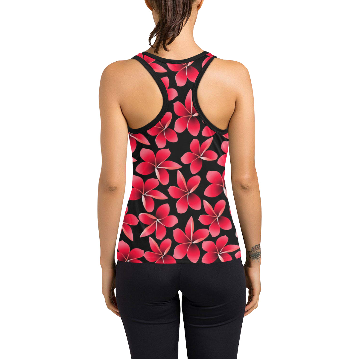 Red Plumeria Pattern Print Design PM025 Women's Racerback Tank Top