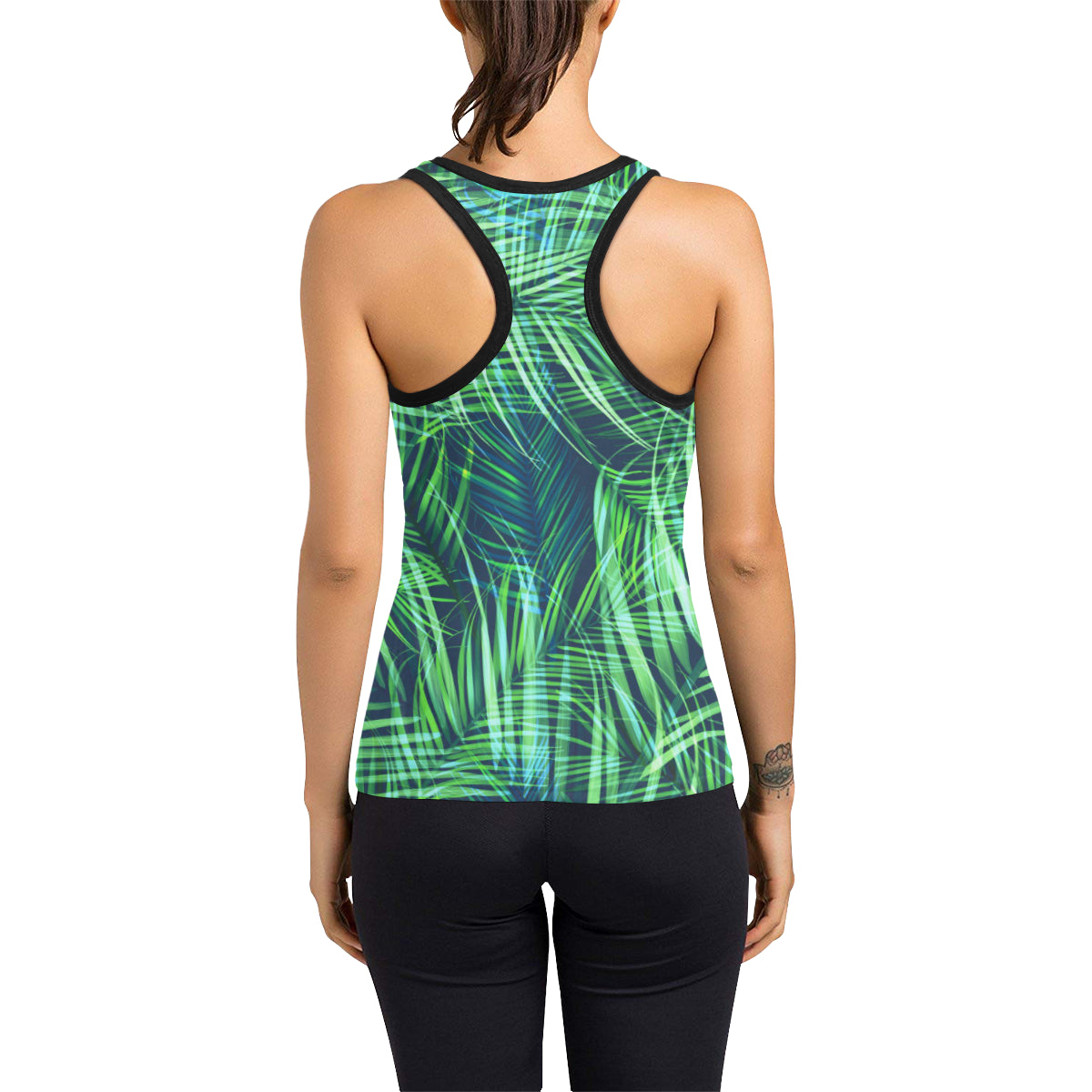 Palm Leaves Pattern Print Design PL02 Women's Racerback Tank Top