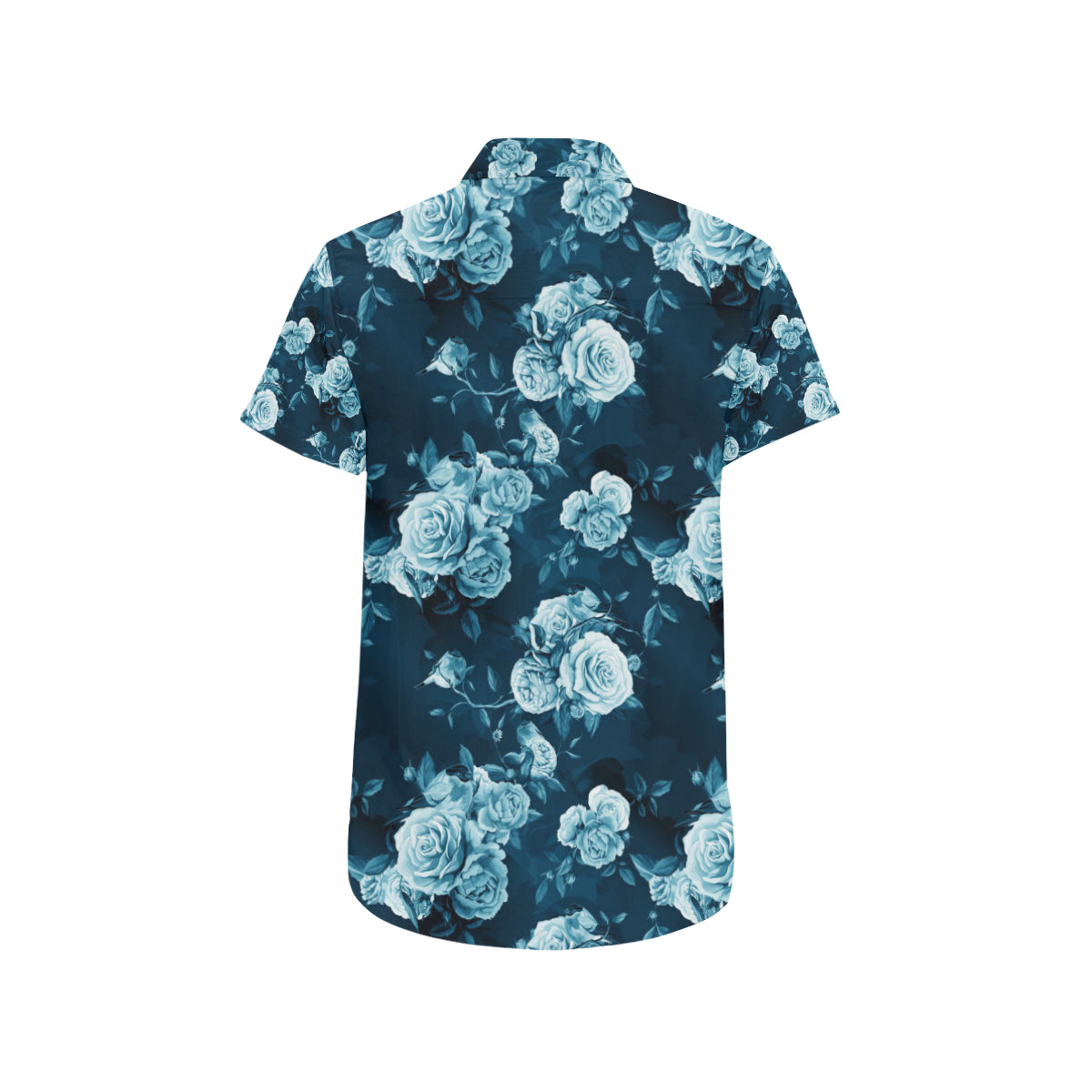 Rose Blue Pattern Print Design RO014 Men's Short Sleeve Button Up Shirt