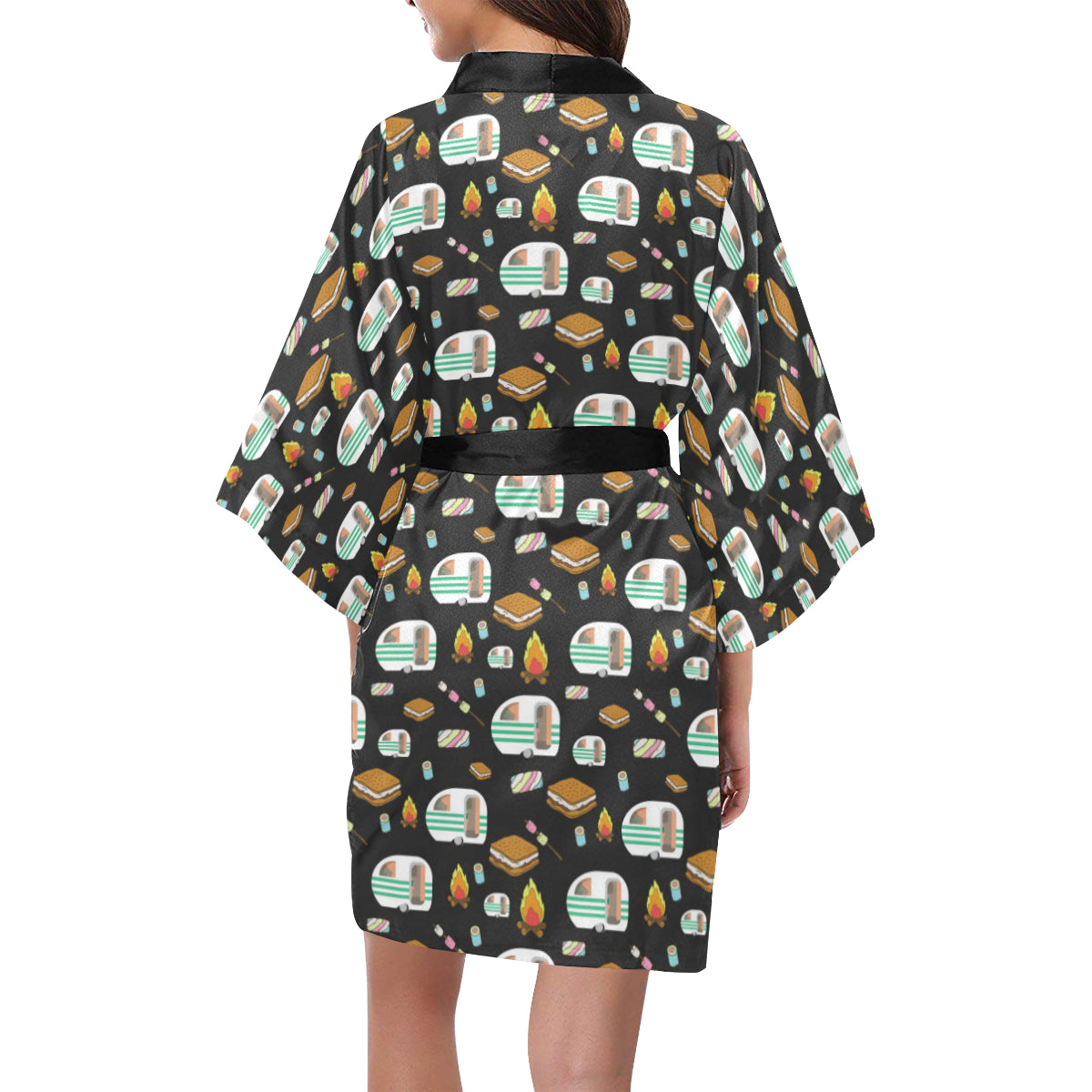 Camper marshmallow Camping Design Print Women's Short Kimono