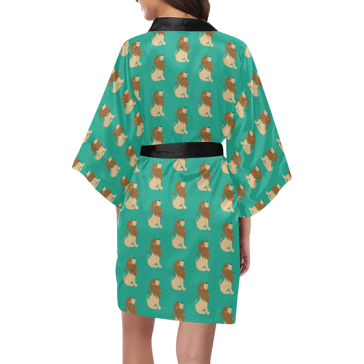 Lion Pattern Print Design 02 Women's Short Kimono
