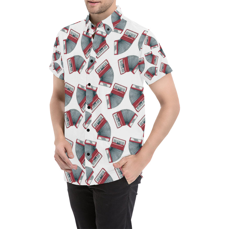 Accordion Pattern Print Design 03 Men's Short Sleeve Button Up Shirt