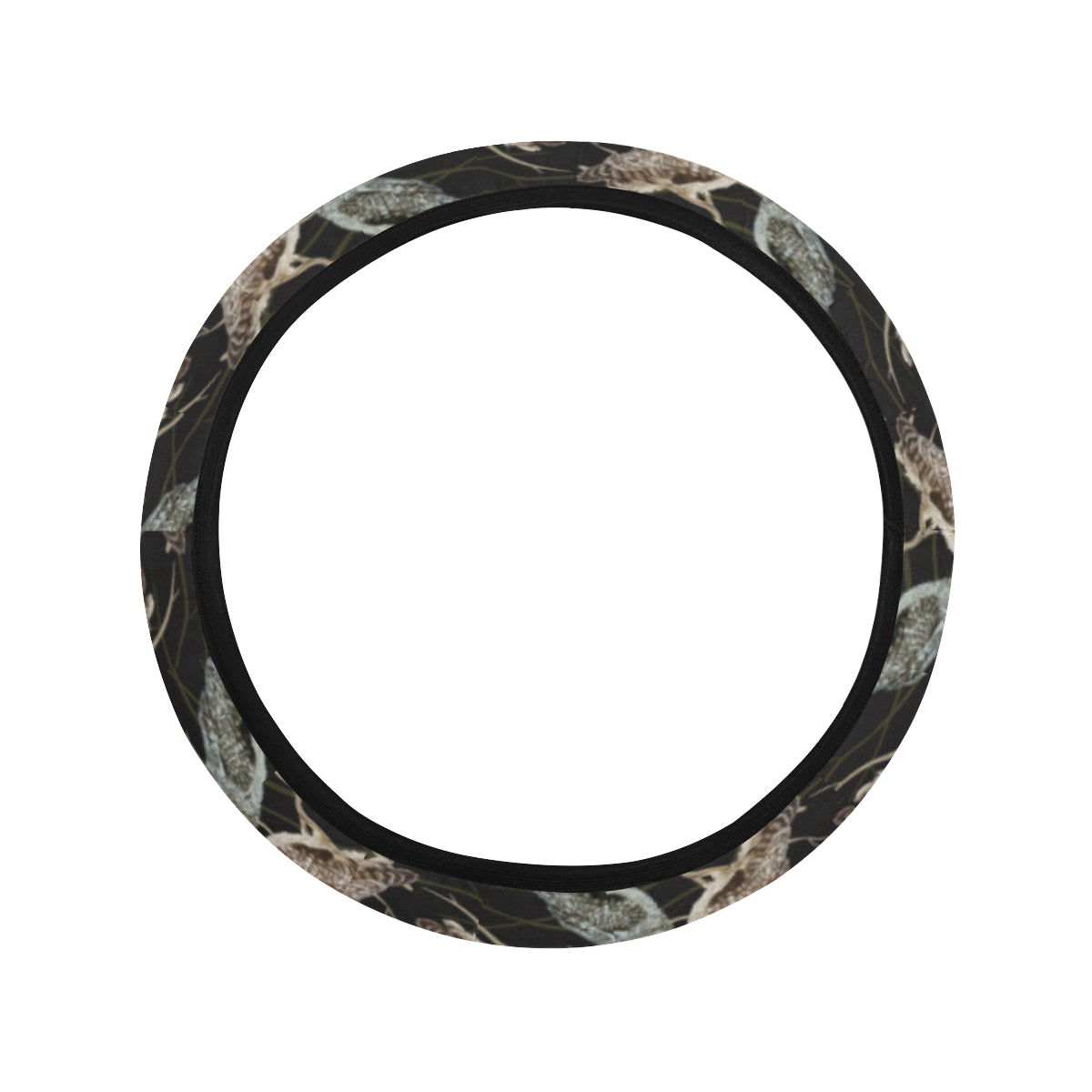 Owl Branch Themed Design Print Steering Wheel Cover with Elastic Edge