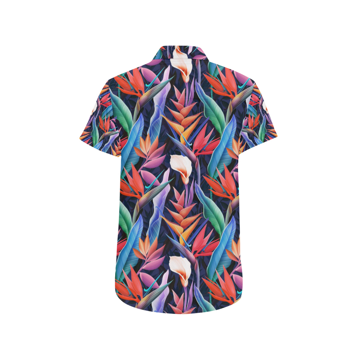 Tropical Flower Pattern Print Design TF023 Men's Short Sleeve Button Up Shirt