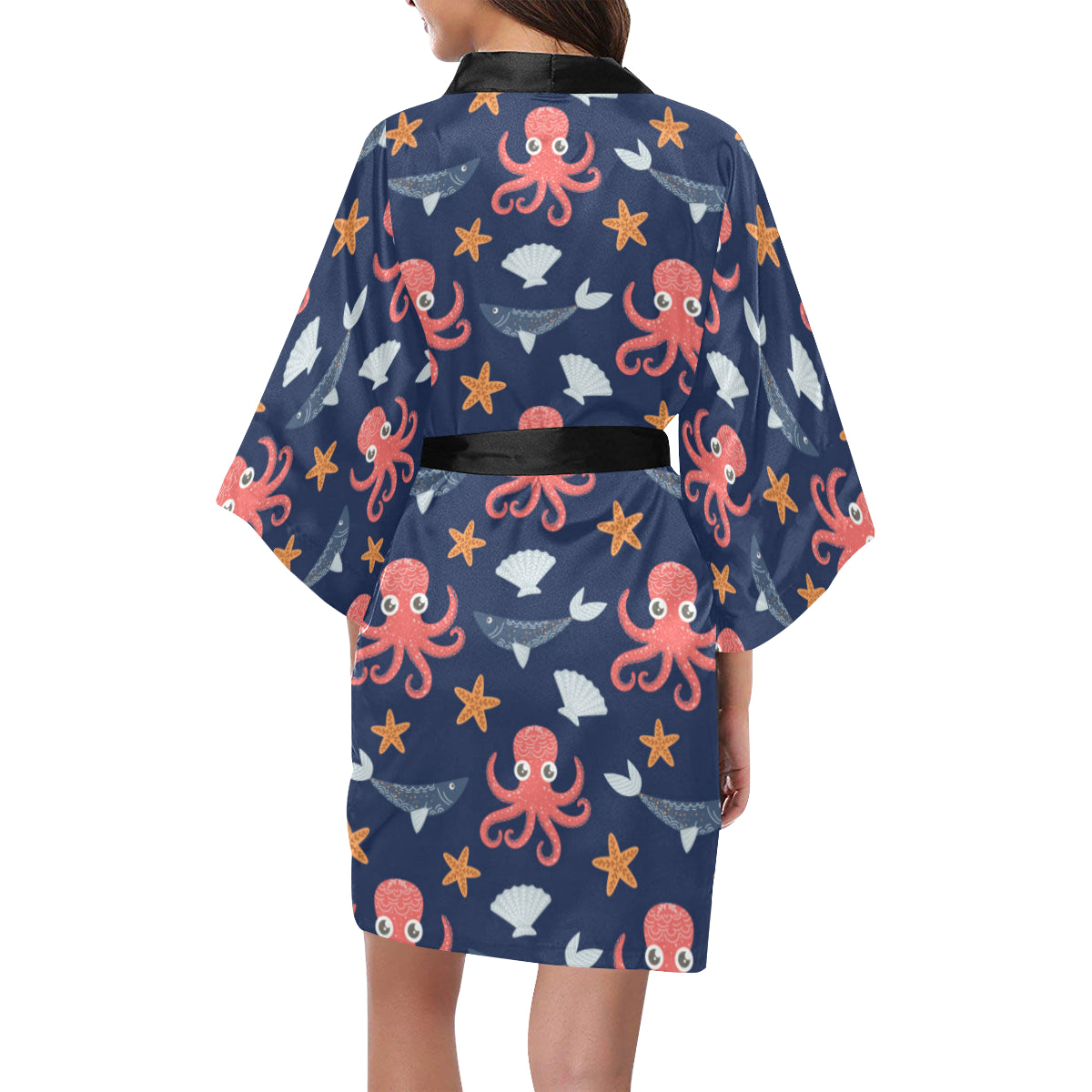 Octopus Pattern Print Design A04 Women's Short Kimono