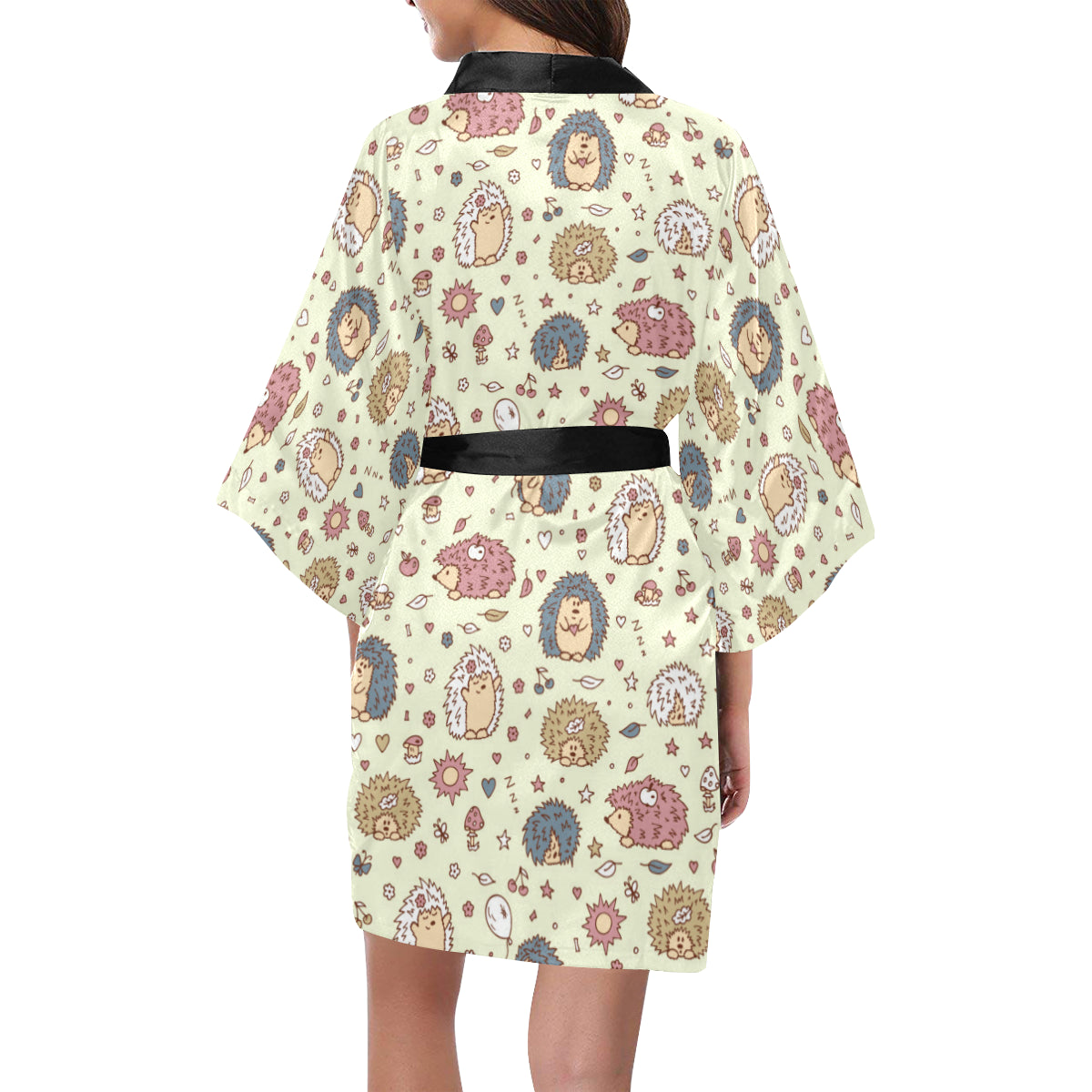 Hedgehog Cute Pattern Print Design 01 Women's Short Kimono