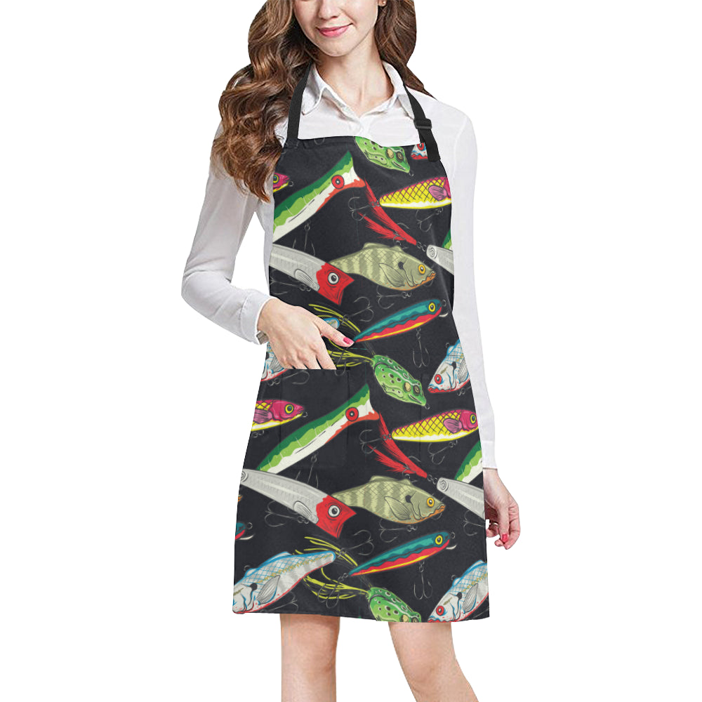 Fishing Bait Print Apron with Pocket