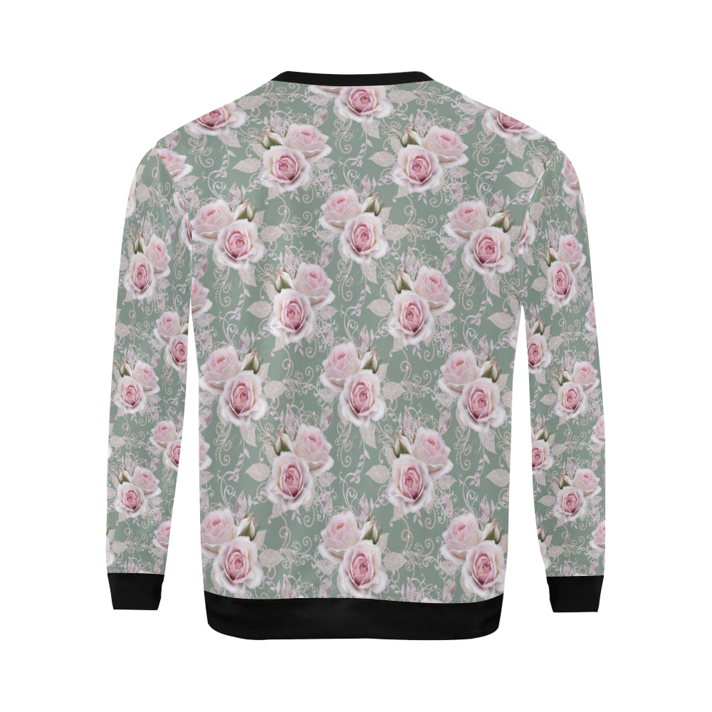 Rose White Pattern Print Design RO012 Men Long Sleeve Sweatshirt