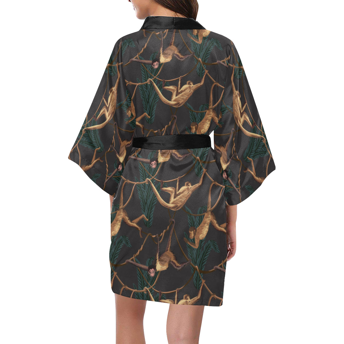 Monkey Pattern Print Design 02 Women's Short Kimono