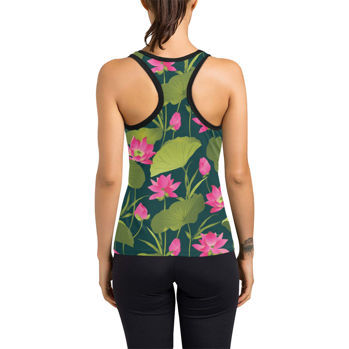 Water Lily Pattern Print Design WL09 Women's Racerback Tank Top