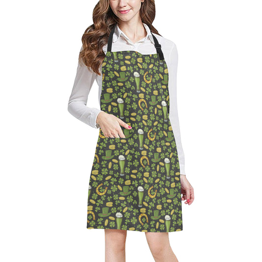 Clover St Patricks Pattern Print Design 03 Apron with Pocket