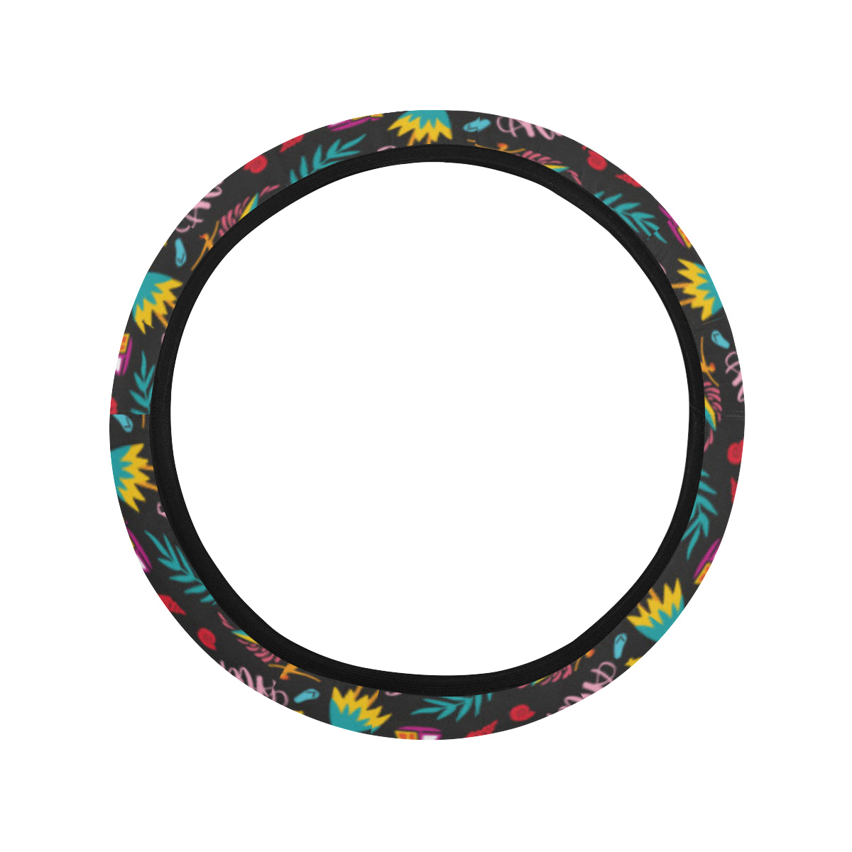 Aloha Hawaii Summer Design Themed Print Steering Wheel Cover with Elastic Edge