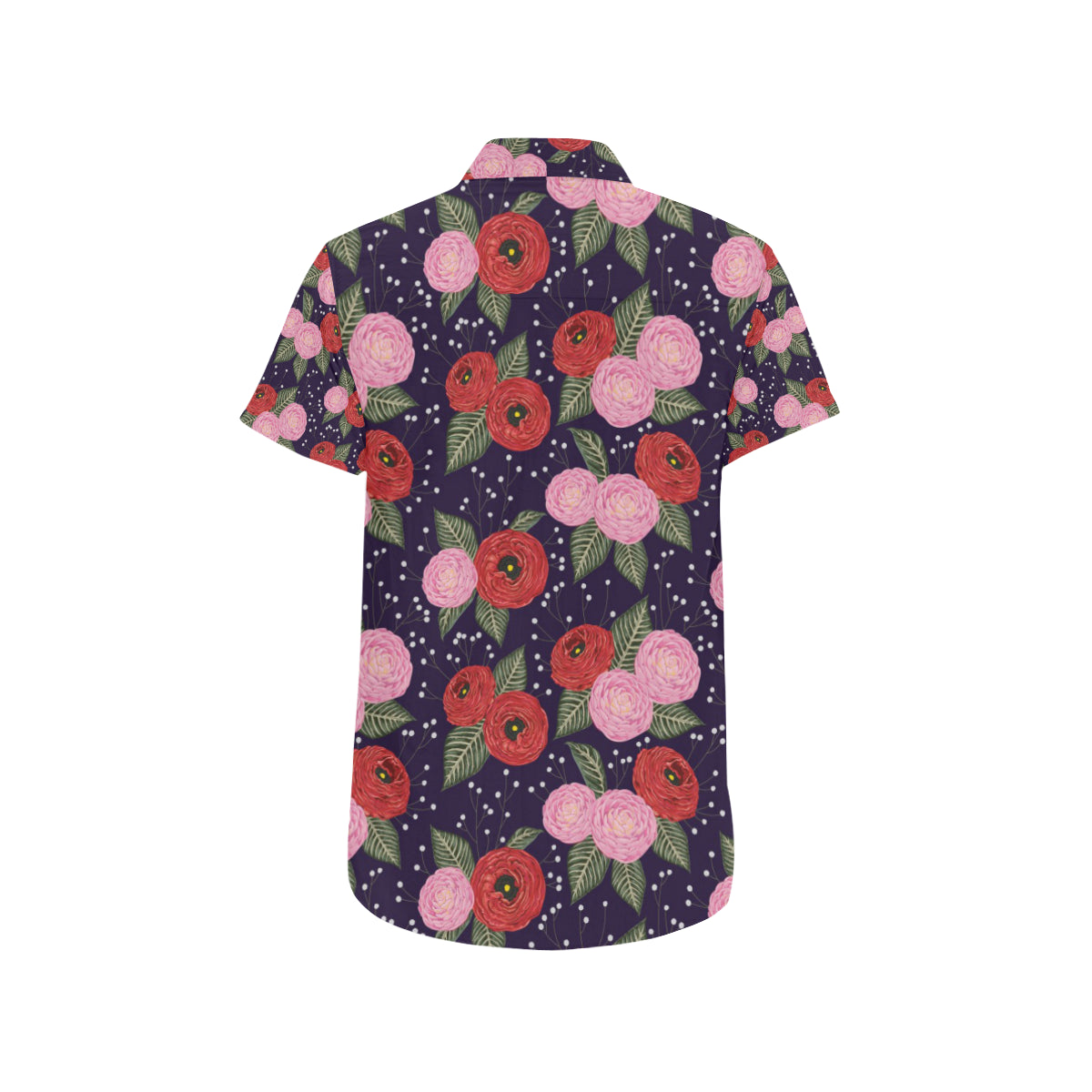 Camellia Pattern Print Design CM02 Men's Short Sleeve Button Up Shirt