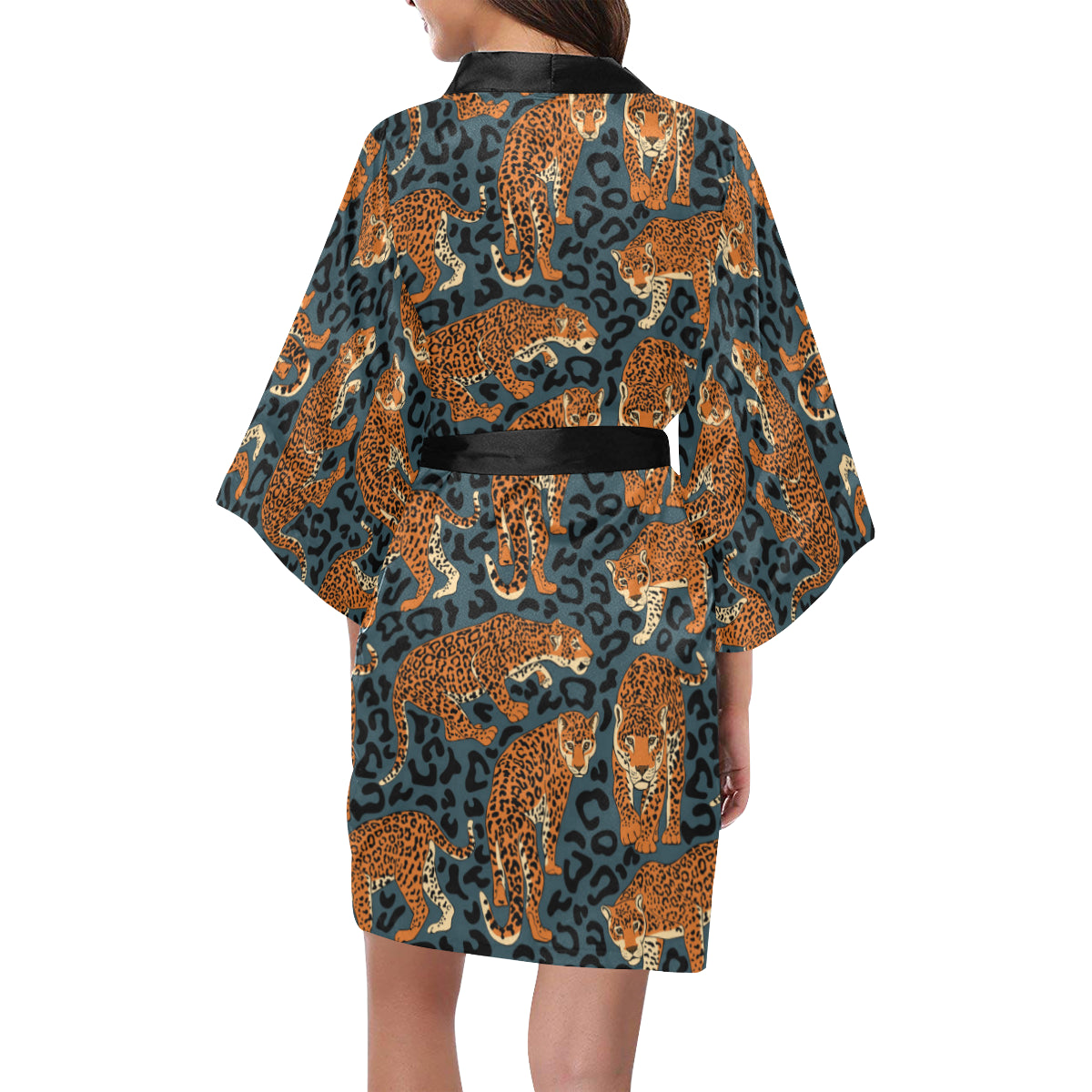 Jaguar Pattern Print Design 04 Women's Short Kimono